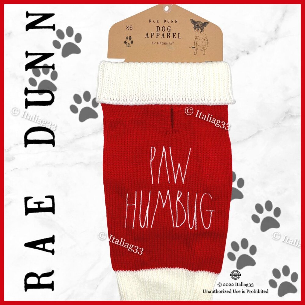Rae Dunn Dog Sweater PAW HUMBUG Sz XSmall Winter Coat Clothing Red & Cream NEW - Picture 10 of 10